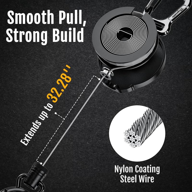 MNGARISTA Retractable Badge Holder, Carbon Fiber ID Badge Reel Strong,Retractable Clip Carabiner Keychain Key Card Holder with 4 Locking Card Point Design, Black