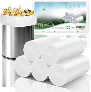 100 Count 2.6 Gallon Small Trash Bags Bathroom - White Biodegradable Mini Kitchen Garbage Bag Unscented  10 Liter Waste Basket Liners Tiny Office Car
