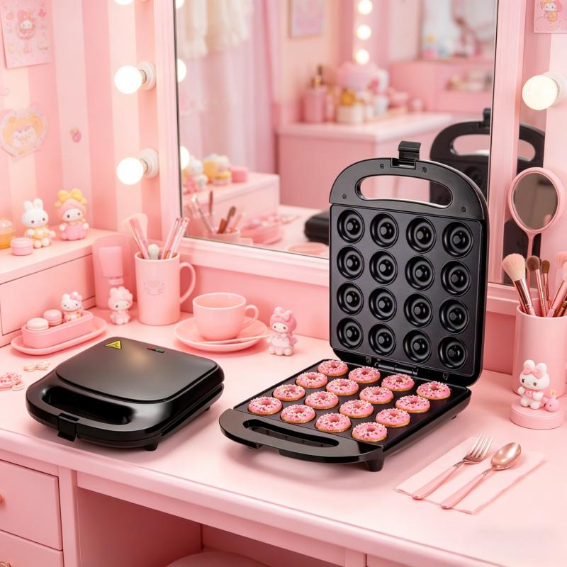 1000W donut machine, double-sided heating, with detachable non stick board, suitable for home, kitchen, cake, pancake, nut, snack or dessert, US standard two plug