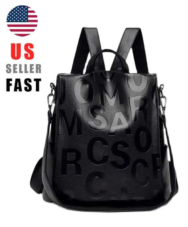 Cowhide Black versatile fashion commuting shopping backpack