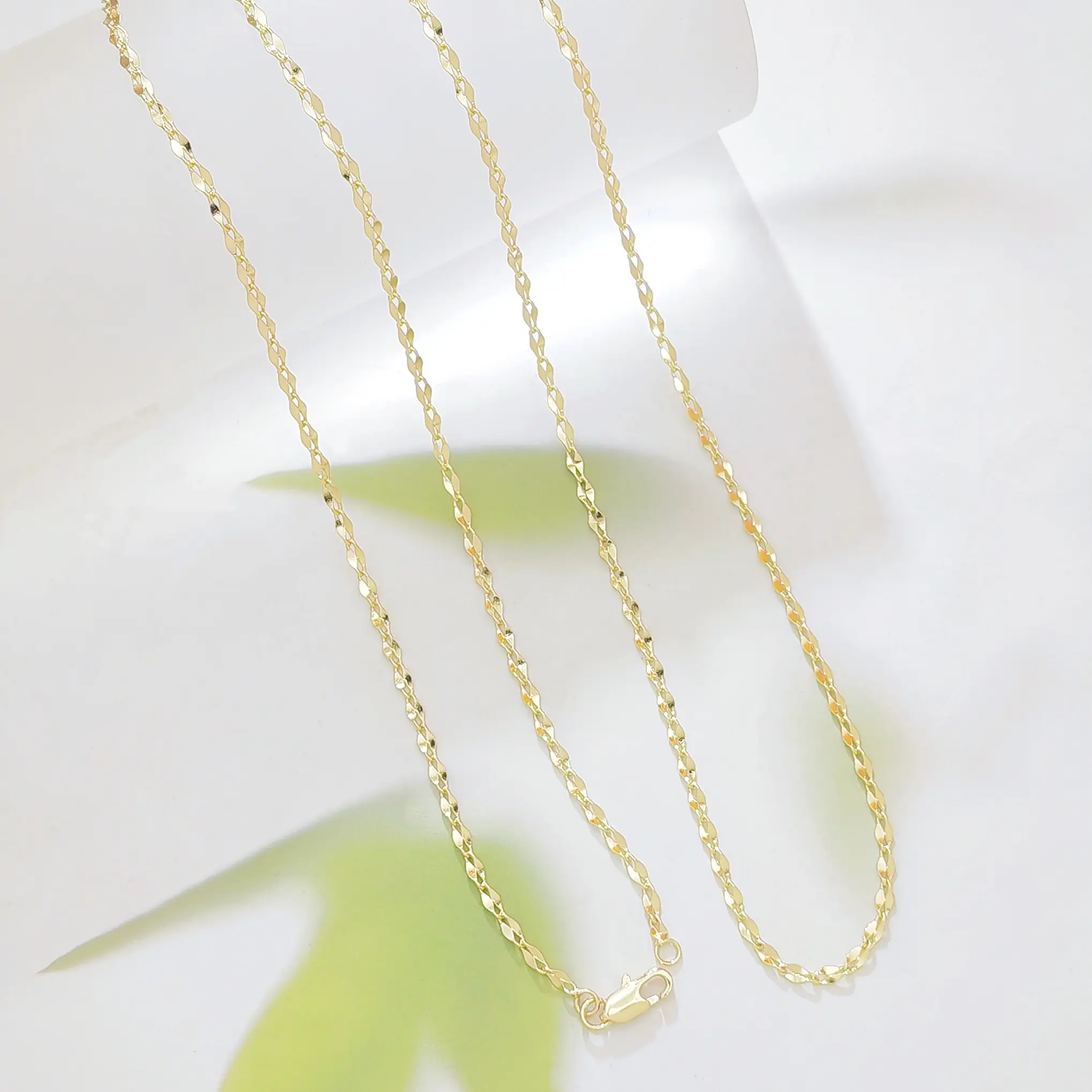 14K Gold-Plated Copper Lip Chain Necklace - Diamond-Cut Shiny Flat Sequin Link, Dainty Adjustable Lobster Clasp, Minimalist Daily Wear Jewelry Gift