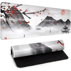 Cherry Blossom Gaming  Pad Large Desk Mat,Big Desk Pad with Stitched Edge Non-Slip Rubber Base,Office Decor Organizers and Accessories