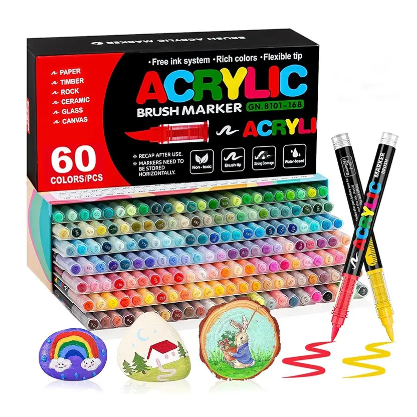 Acrylic Markers 12-72 Colors Acrylic Paint Pens Markers Brush Tip Paint Markers for Rock Painting Wood Canvas Stone Christmas Gift DIY Crafts Customizing my shoes/phone case Art Supplies