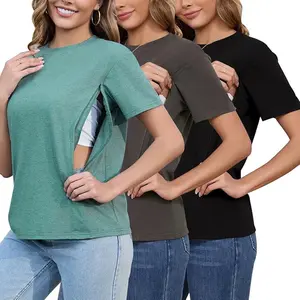 Ecavus | Women's 3-Pack Nursing Shirts for Breastfeeding with Hidden Zippers Loose Fit Maternity Tops Cute Summer Outfits Maternity Clothes