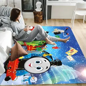 T - Thomas & Friends Floor Mat Soft Flannel Floor Rug, Cartoon Pattern Rug, Non-Slip Absorbent Doormat for Living Room, Bedroom, Bathroom, Home Decor, Washable Mat, Multiple Sizes, Indoor Outdoor Use, Durable Home Floor Carpet