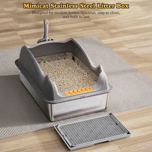 Stainless Steel Sifting Litter Box Enclosed Stainless Steel Cat Litter Box with Lid, Extra Large Metal Litter Box High Sided for Maximum 10Kg Cats, Anti Urine Leakage, Easy Cleaning, Include Scoop