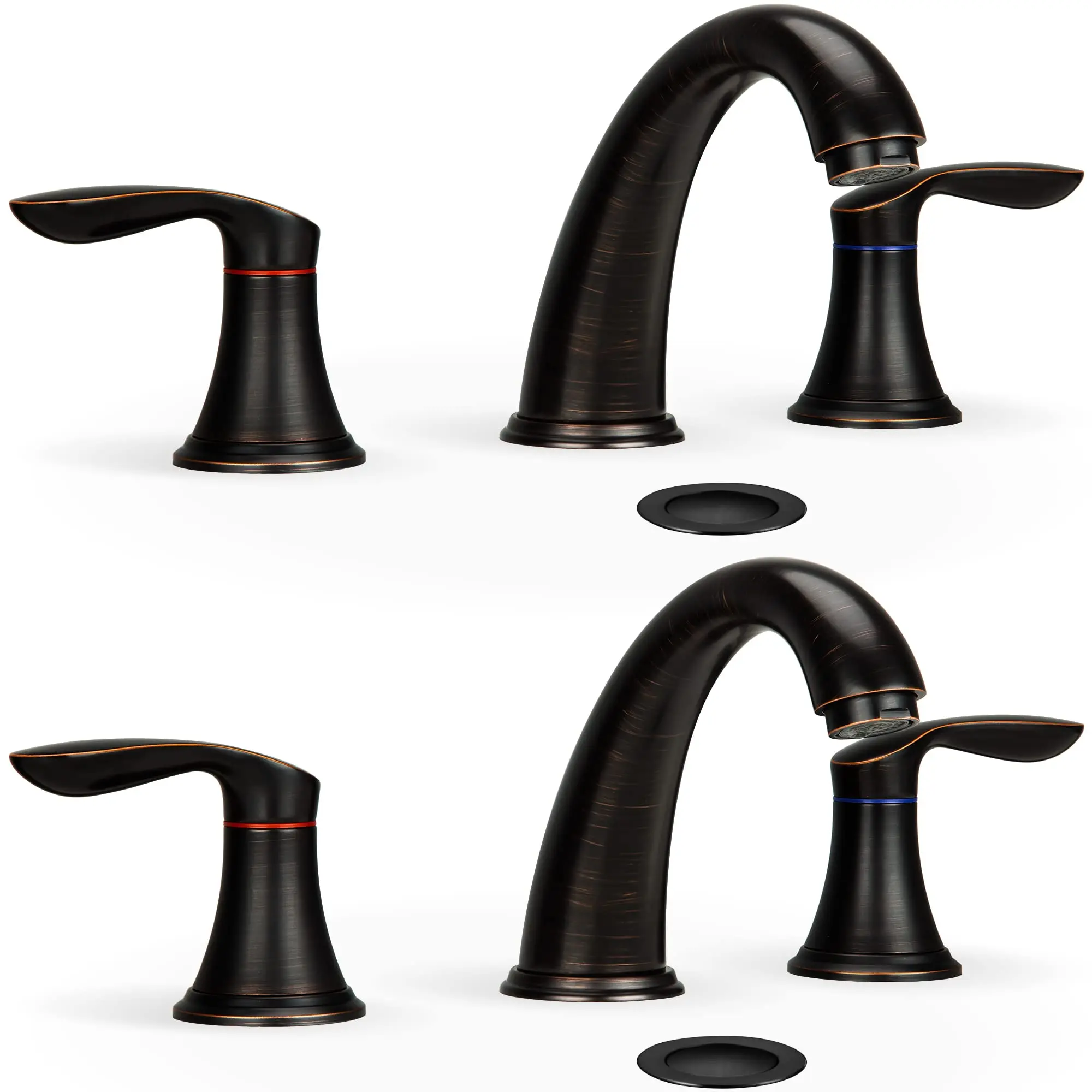 2PCS/1PC Bathroom Sink Faucet Widespread ORB Bathroom Faucet 3‑Hole with Stainless Steel Pop Up Drain & cUPC Lead‑Free Hose