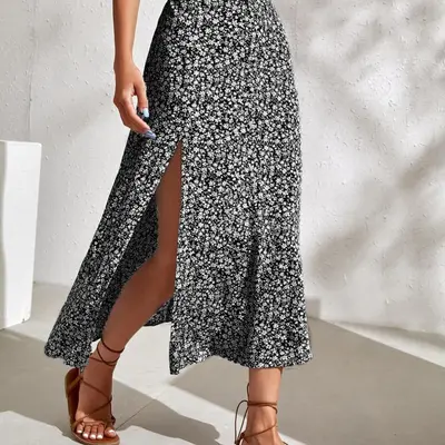Floral Skirt with Slit TikTok Shop - Main Image