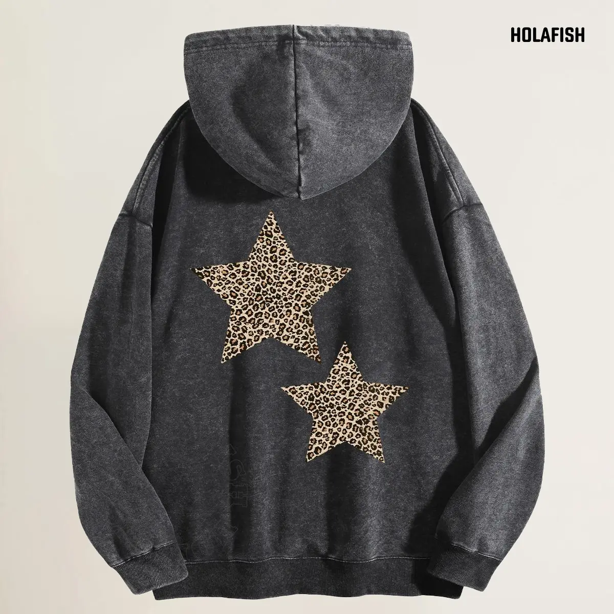 Holafish Women’s Vintage Acid Washed Oversized Hoodie Double Leopard Star Print Distressed Pullover Finish and Cozy for Retro Streetwear Style and Casual Outfits summervibes