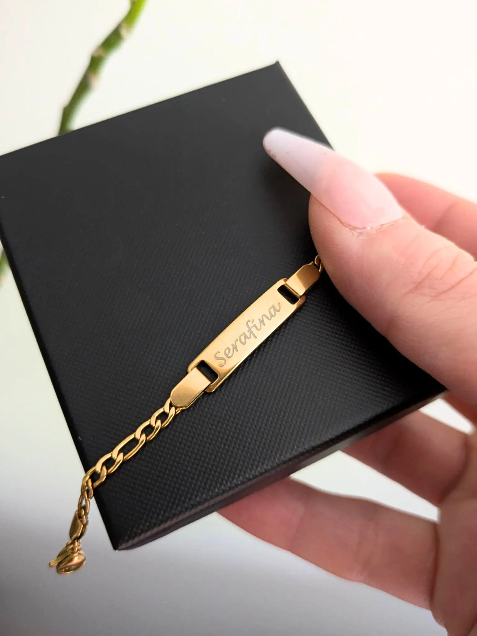 18K Gold Plated Waterproof ID Name Bracelet Luxe Laser Engraved Adjustable Bracelet