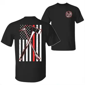Firefighter Axe Flag T Shirt Fire Dept Graphic Tee Patriotic Thin Red Line Shirt For First Responders And Heroes Gift For Men