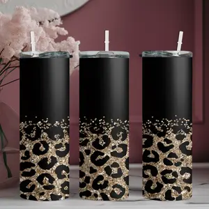 1pc 20oz stainless steel water bottle with a leopard print design and straw. Suitable for fitness, travel, driving, and everyday home use. Makes a great gift for family and friends.