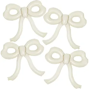 4 Pcs Bow Birthday Decorations Cream Bow Balloons for Girl Women Bow Themed Party Decorations Giant Foil Beige Balloons for Birthday Baby Shower Gender Reveal Wedding Decor Party Supplies