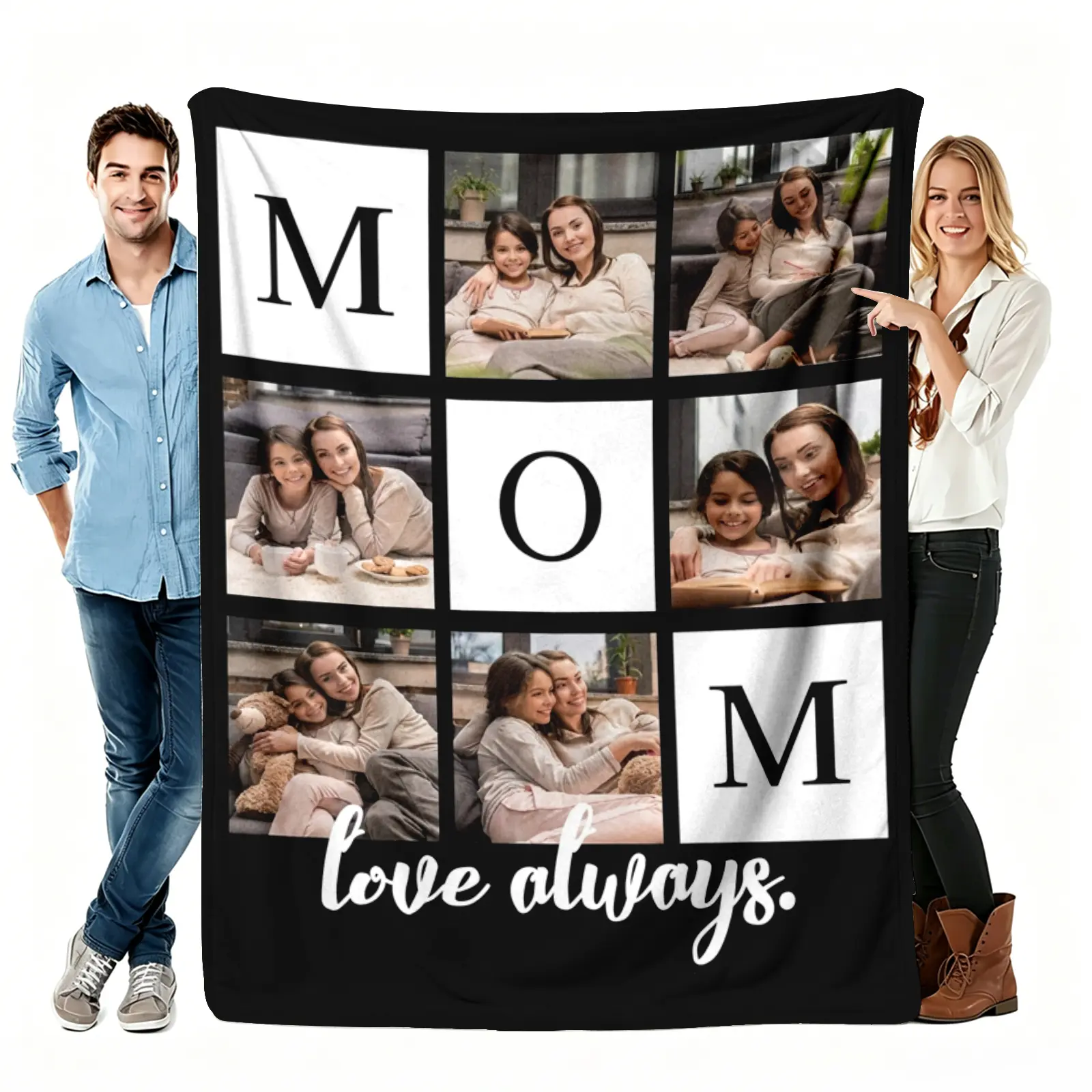 Personalized Photo Blanket with Custom Text - Custom Print, Graphic, Sublimation Fabric Throws, Customized Mom Gift, Home Decor Bedding for Bedroom Living Room, Custom Print Throws