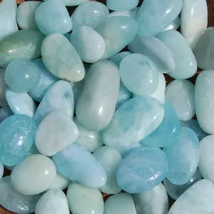 6pcs Aquamarine Gemstone Tumbled Stones, Small