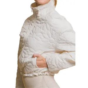 Fall Sunset Floral Quilted Zip-Up Jacket Off-White