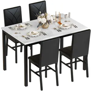 DKLGG Dining Table Set for 4, Faux Marble Kitchen Table and Chairs Set of 4, Kitchen Table Set w/ Velvet Upholstered Dinner Chairs for Dining Room Modern Wood Foam