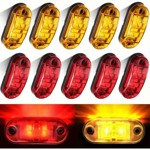 10 Pieces 2.5 in Automotive Car Light, Smooth Plastic 2-Diode LED Signal Lamp, Waterproof Trailer Side Marker Lights with Center-Wire Easy Wiring for Truck, Boat