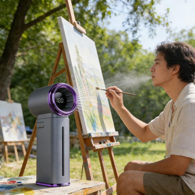 15000RPM High-Speed Spray Cooling Fan, 199-Speed Handheld Portable Fan & Mini Desktop Humidifier, Smart Digital Display, 4000mAh Rechargeable Battery, for Travel/Outdoor/Home/Office, Gray