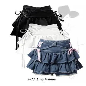 Bowknot Strap Pleated Skirt | A-line High Waist Slimming | Summer Casual Skirt | Stretchy Fabric | Trendy Styles Womenswear Comfort(Raincoats)