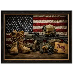 USA 250th Anniversary Veteran Tribute Poster, Military Gear American Flag Wall Art, Thank You Service Decor Gift for Dad Husband, Patriotic Living Room Display