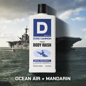 Duke Cannon THICK High-Viscosity Body Wash for Men – Naval Diplomacy, Ocean Air and Mandarin Scent, Superior Lather and Natural Exfoliate, Premium Ingredients, Body Care Daily Cleanser, Sensitive Skin Friendly, 18 Fl oz