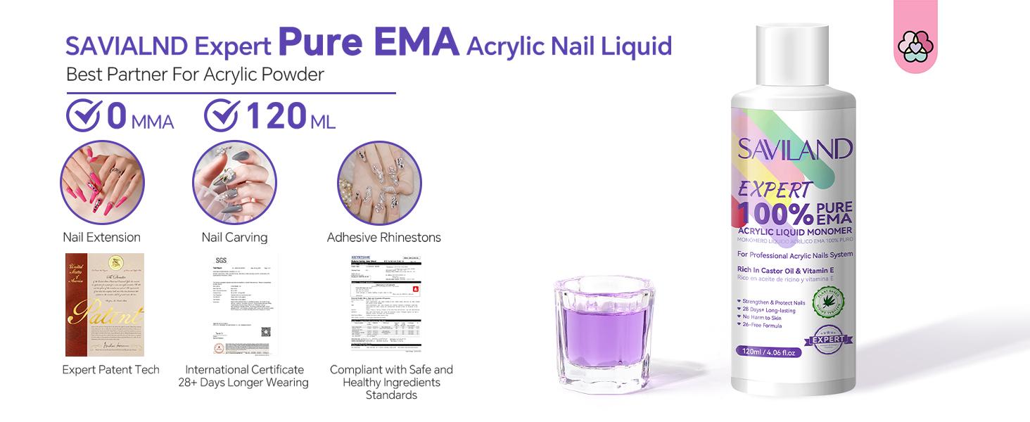 SAVILAND Monomer Acrylic Nail Liquid 4oz EMA Formula, Non-Yellowing for Acrylic Powder Nail Art Extensions 3D Carving DIY Salon Use Christmas Gift