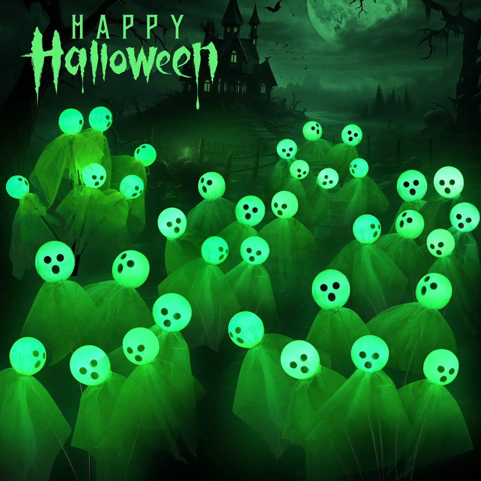 6 Pack Halloween Solar Lights Outdoor Ghost Path Light, Spooky Season Ghost Decor Stake lights with Powered LED Halloween Decor for Halloween Party Yard Garden Porch Lawn, Trickt or Treat Grave Cemetery Festive Holiday Home Decor