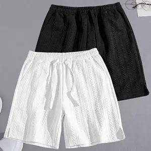 Men's Solid Color Jacquard Drawstring Waist Shorts, Regular Fit Casual Comfy Breathable Shorts for Summer, Men's Bottoms for Daily Wear
