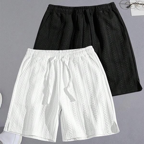 Men's Solid Color Jacquard Drawstring Waist Shorts, Regular Fit Casual Comfy Breathable Shorts for Summer, Men's Bottoms for Daily Wear