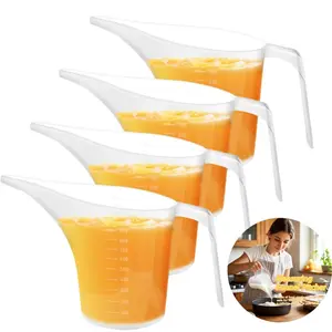 4-piece set of plastic funnel-shaped water bottles, plastic measuring cups, long spout design, large-capacity easy-to-drink cups, very suitable for use in baking molds, oils and watering plants (1000 ml)