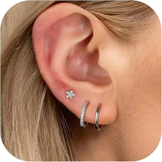 7 # Silver Five petal Flower Ear Buckle