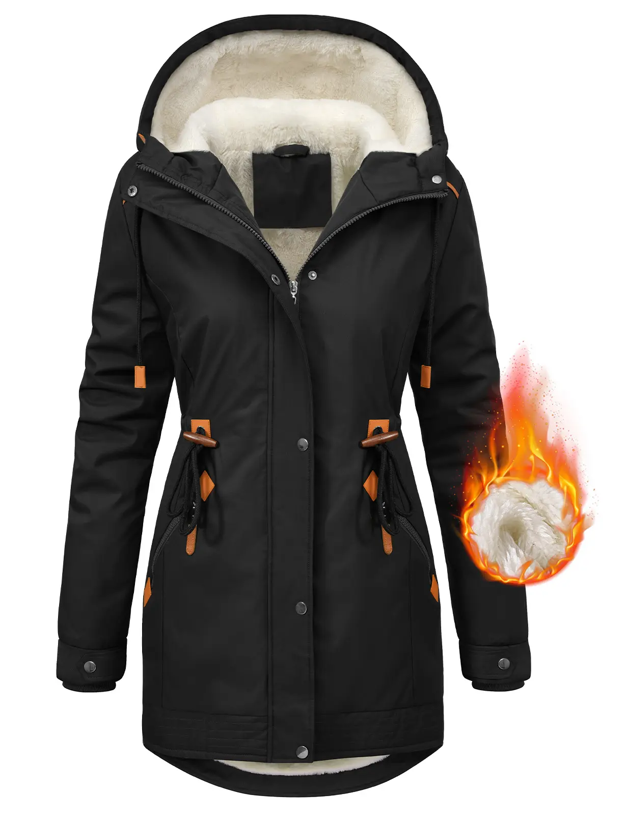 FASHORA Women’s Winter Faux Rabbit Fur Parka Jacket - Winter Casual Fitted Coat with Zipper, Plain Pattern