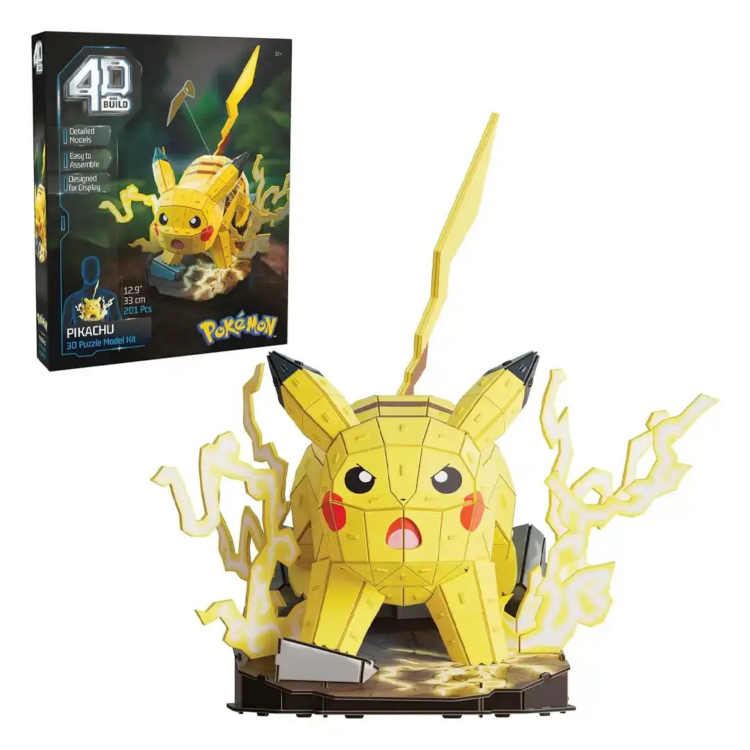Pokemon Pikachu Building Set, 4D 201-Piece Easy-to-Assemble Toy Model Figures, Battle-Ready Pose, 9.7"w x 11.6"d x 12.9"h Collectibles for 12 Years Above Unisex Classic & Novelty Enthusiasts