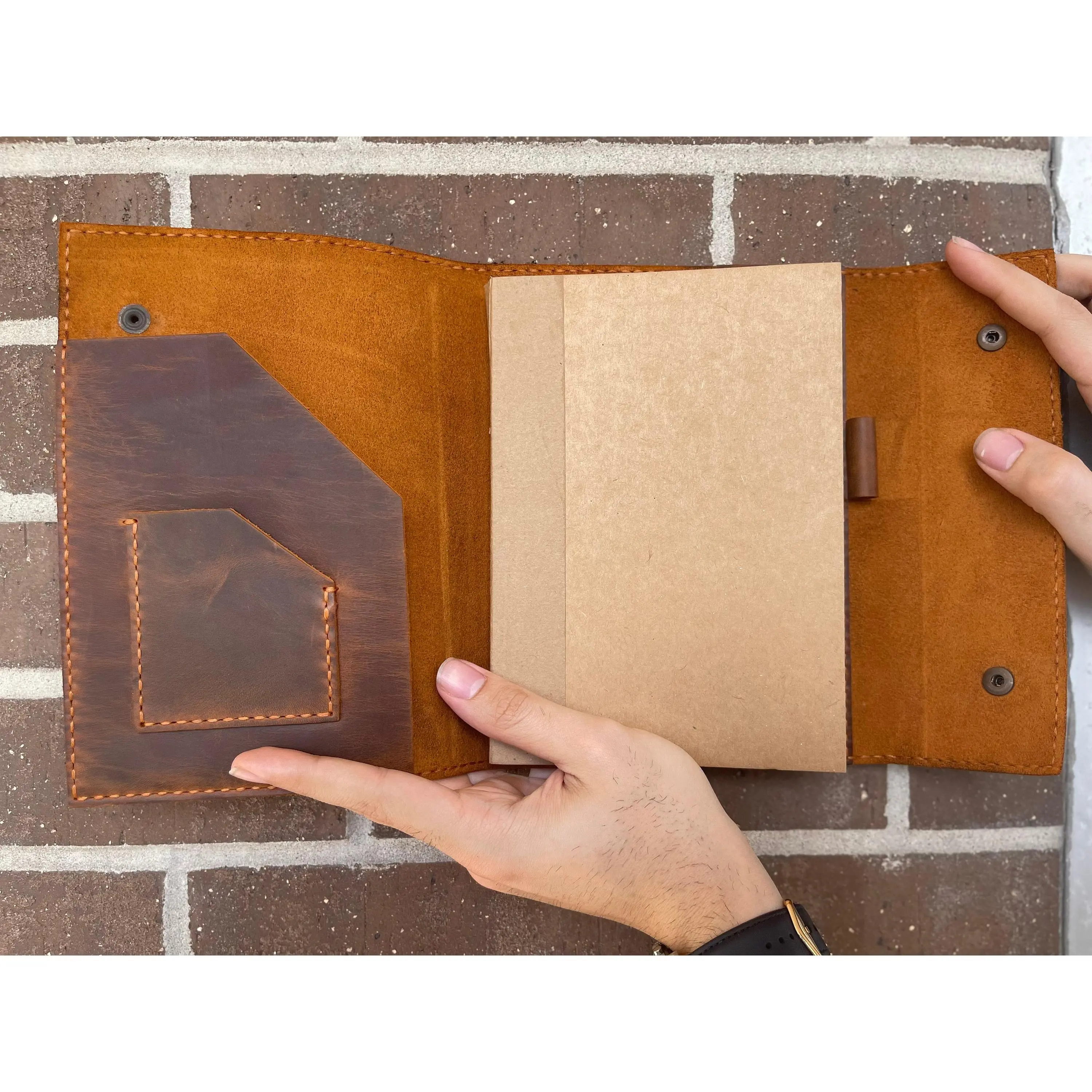 Personalized Genuine Leather A5 Journal Cover - 100% Hand-Stitched, Distressed Look, Secure Snaps, Refillable with 120 Sheets/240 Pages, Pen Holder, Office Stationery Accessory, Mother's Day Gift Option