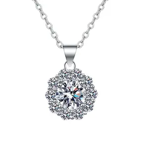 2Ct Halo Zircon Necklace in 14k Solid White Gold 15"-17" Chain Pendant Plum Blossom Zircon Pendant Necklace