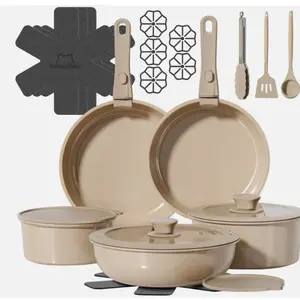 OzanneBear 23 Pcs Pots and Pans Set Non Stick Ceramic Cookware Set Non Toxic with Detachables and Utensils