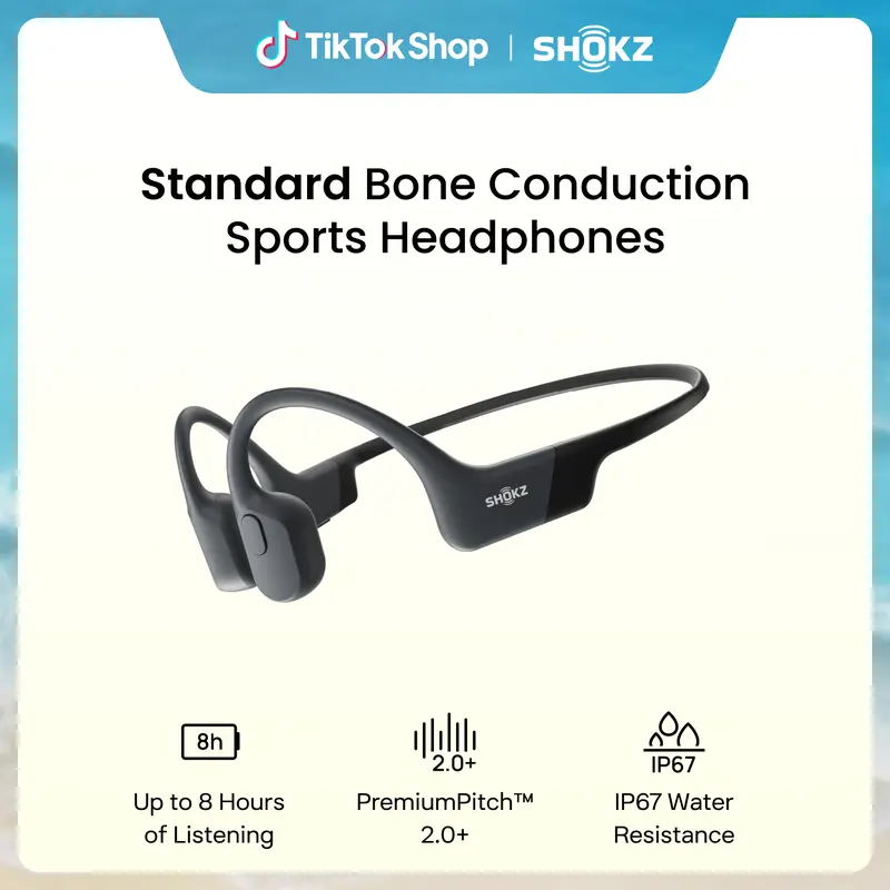 SHOKZ OpenRun Bone Conduction Open-Ear Bluetooth Sport Headphones Open ear comfort; Lightweight & Secure fit; IP67 water resistance; 8H battery; Running/Cycling