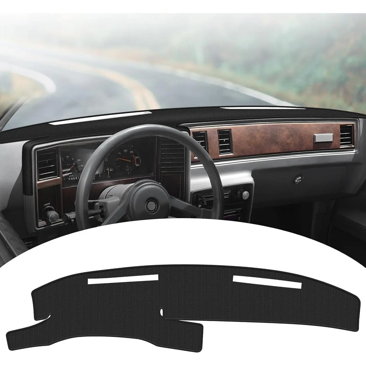 Non-Slip Mesh Fabric Car Dashboard Cover for 1981-1988 Chevrolet Monte Carlo/El Camino/Malibu & GMC Caballero, Sun Protection, Heat Insulation, Clearer Vision, Blemish Coverage, Easy Install, Cutout Vents, Sticker Straps, Black