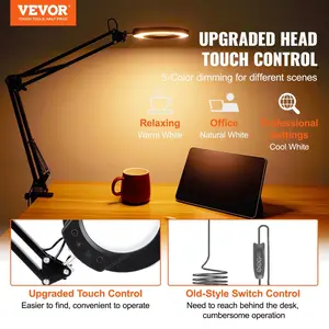VEVOR Magnifying Glass With Light And Stand, 5X Magnifying Lamp, Glass Lens, Base And Clamp 2-in-1 Desk Magnifier With Light, 64 LED Lights 5 Color Modes, For Close Work Reading Repair Crafts