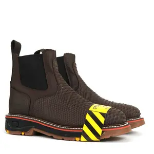 3964 Piton Print Cafe Botin de Trabajo Hecho En Mexico Mens Work ankle boots Patron Boots Botas de Trabajo Western Safety