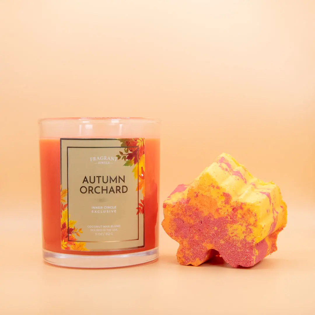 Autumn Orchard Bath & Candle Set Combo, Home Decor Piece with Freshener & Soft Light for Relaxing Self-Care Moments