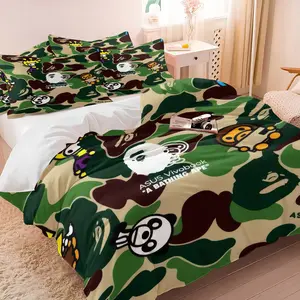 Ape Head Camo Duvet Cover Set, 1 Duvet Cover + 1/2 Pillowcases, Green Camouflage Bedding, Soft Microfiber Bed Set for Teen Boys, All Season Bedroom Decor