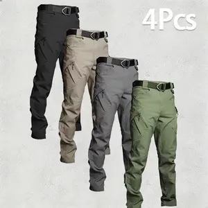 HOMUG Mens 4-Pack Lightweight Casual Work Pants & Tactical Hiking Pants, featuring durable multifunctional pockets and a straight-leg design, ideal for spring and autumn wear. Belt not included.