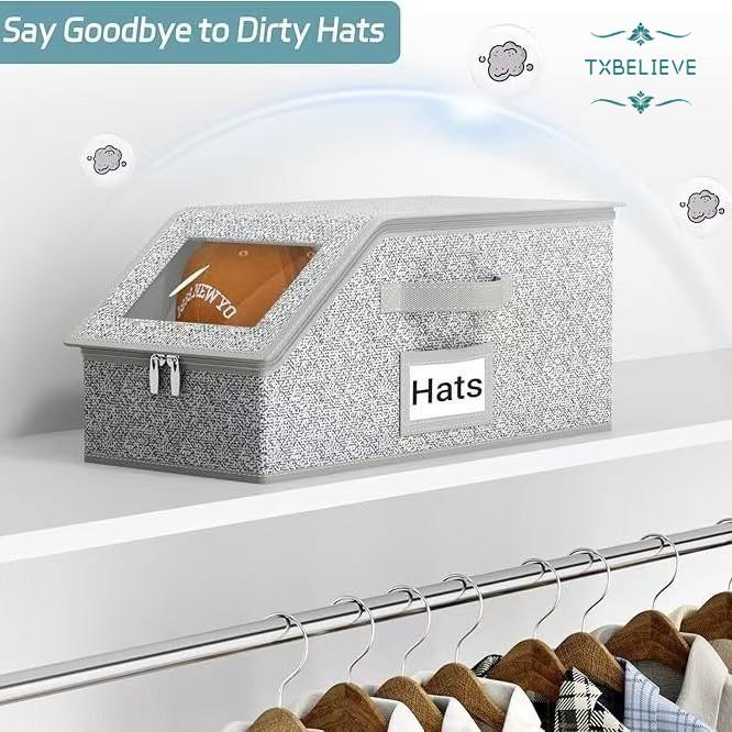 Stackable Hat Storage for Baseball Caps, Holds up to 24 Caps Hat Organizer for Closet, Sturdy Snapback Boxes