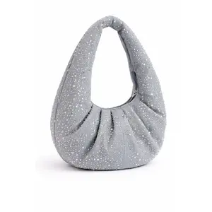 Sonny Denim Shoulder Bag with Rhinestones – Detachable Strap