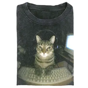 Retro Funny Vintage Graphic Tee, Pet Cat Portrait  t shirts women , Unisex Meme Cringe Funny Dumb Shirt, Menswear Womenswear Streetwear 102502 Fit