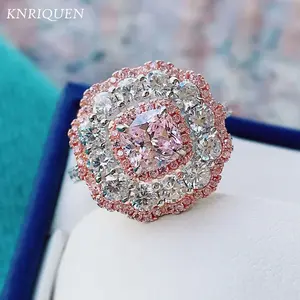925 Sterling Silver Princess-Cut Pink Quartz & Topaz Ring | Elegant Jewelry for Women, Wedding & Engagement