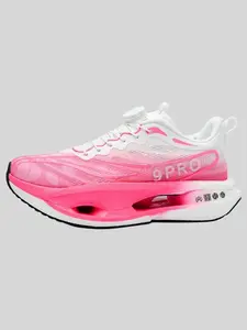 Unisex White-Pink Gradient Knob Air Cushion Mesh Sporty Running Shoes, Platform Non-slip Wear-resistant Professional Racing Sneakers