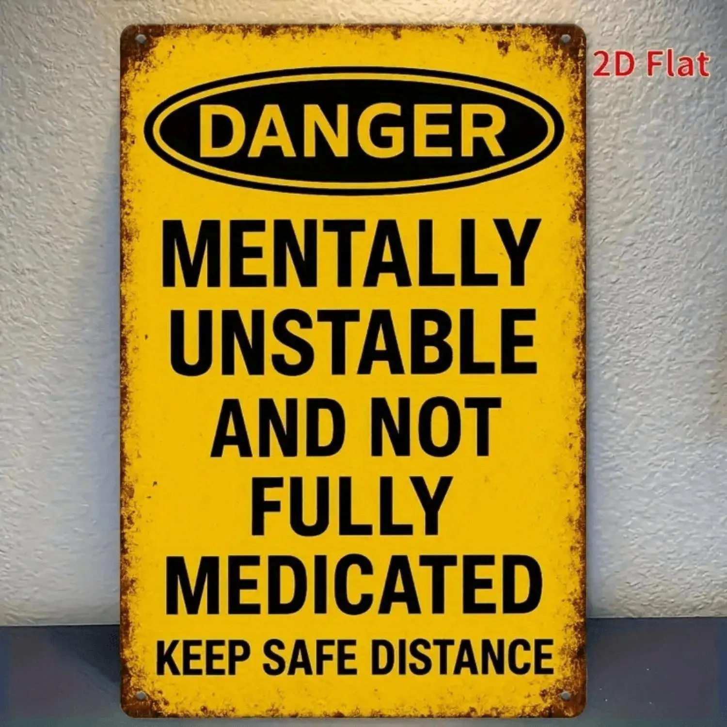 2D Flat Surface, 1pc Vintage Wooden Warning Sign - "Mentally Unstable Danger & Keep a Safe Distance" Humorous Wall Decor, Rustic Yellow and Black 2D Flat Wooden Hanging Plaque, Suitable for Home, Bar, Cafe, Farmhouse - No Batteries/Power